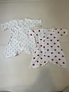 ハート・ドット柄コンビ肌着 50~60cm 2枚セット