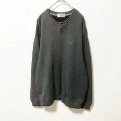 【クロコダイル】 Crocodile 長袖ニット L グレー ロゴ入り コットン