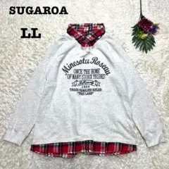 スガロア　レイヤードトップス　シャツ　トレーナー　ロゴ刺繍　重ね着風　ゆったり