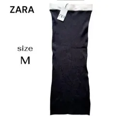 新品 ZARA ザラ リブニット タイトスカート バイカラー ブラック 白 Mのサムネイル