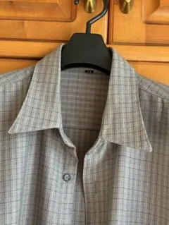 グレー系チェック柄長袖シャツ　ウール100%