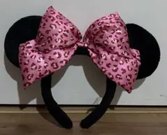 ディズニー カチューシャ ミニー ヒョウ柄リボン ピンク