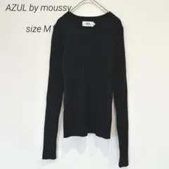 アズールバイマウジー 黒 リブニット 長袖 無地 シンプル カジュアル 通勤