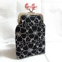 ハンドメイド　がま口ポーチ　タバコケースなど　刺繍花柄