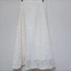 美品♡ 花柄 レース フレア ロングスカート オフホワイト Fサイズのサムネイル