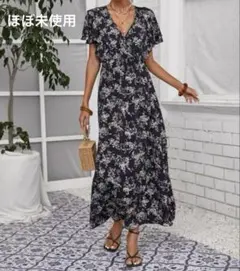 SHEIN ワンピース マキシ丈 花柄 ネイビー