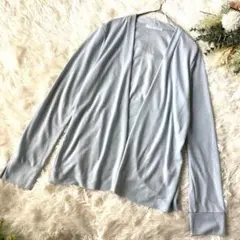 ​ミッシェルクラン 上品 シルエット 万能カーディガン M ライトブルー 清涼