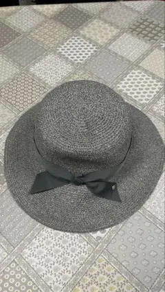 FURLA グレー リボン付き 麦わら帽子