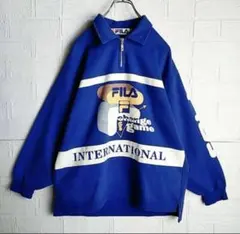 FILA フィラ ハーフジップ スウェット センタービッグロゴ 青 M