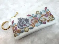 キーケース　コインケース　インド刺繍リボン×合皮　マルチポーチ