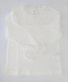 サイズ110 ハッシュアッシュ ホワイト 胸元レース長袖カットソー