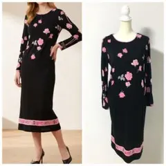 近年美品 LEONARD レオナール カンカン ストレッチ ワンピース ベルト