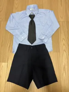 【110cm】フォーマルセット 水色シャツ 黒ショートパンツ