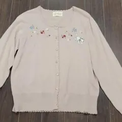 PIP HOUSE 　新品　お花とネコちゃん刺繍カーディガン 長袖 ピンク