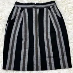 ジーナシス ストライプ台形ミニスカート 黒 F シンプル　タック付　きれいめ