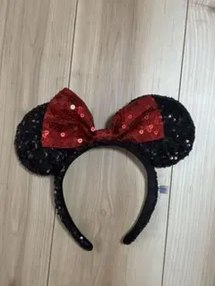 ミッキー耳カチューシャ 黒と赤のスパンコール
