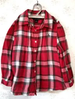 ☆ポロラルフローレン ロゴ刺繍入り 赤チェック長袖 シャツ 羽織 100/56☆