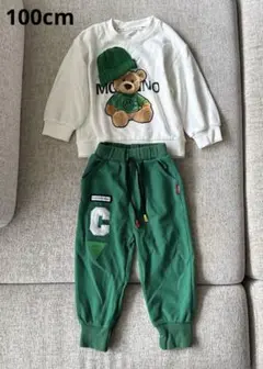 美品　クマ　長袖　トレーナー　パンツセット 100cm グリーン