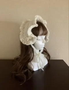 バブーシュカ　ヘッドドレス　ボンネット　ハンドメイド　編み物　かぎ編み　モヘア調