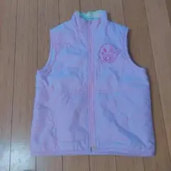 メゾピアノ ウサギ刺繍のピンク中綿ベスト