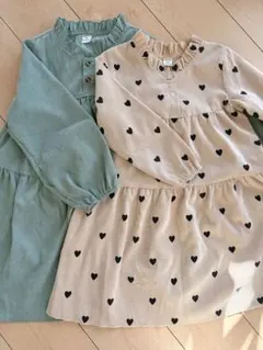 【ワンピース】フリルネック コーデュロイ 2枚セット 120cm