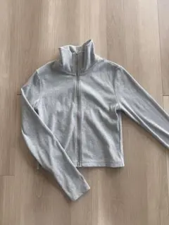 GU グレー リブダブルジップカーディガン