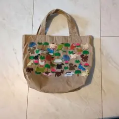 動物刺繍 ベージュ トートバッグ 中型