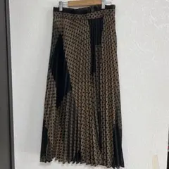 古着　アシンメトリー　ドット柄　ロング　プリーツスカート