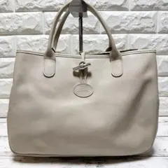 ロンシャン ロゾ トートバッグ レザー アイボリー バンブー金具 A4可