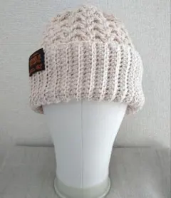 ニット帽　アイボリー　手編み　ハンドメイド