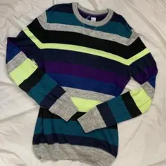 H&MメンズコットンニットボーダーセーターM