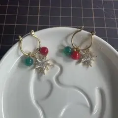 3色ピアス　チタンポスト　星形チャーム付きフープピアス