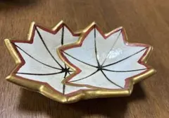 金彩紅葉　豆皿 小皿 足付き　金縁 陶器のサムネイル