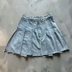 y2k 平成ギャル GU デニムミニスカート プリーツ カットオフ ブルー 古着