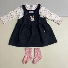 【お値下げ】ミキハウス うさこジャンパースカート ドットロンT 靴下セット