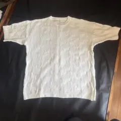 新品　ニット　大人コーデ　編み込み模様 ホワイト Tシャツ Lサイズ
