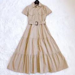ポロラルフローレン　シャツワンピース　ティアード　レザー　コットン　ベルト　2