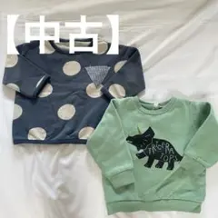 【中古】西松屋　水玉模様と恐竜プリント トレーナー 90