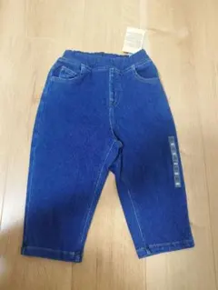 新品　無印　キッズ デニム風 ワイドテーパードパンツ 90　オーガニックコットン