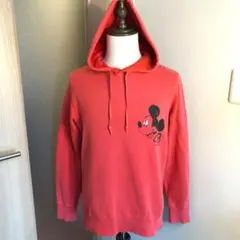 メンズ【美品 ディズニー ミッキー】赤M パーカー 28 両面プリント レトロ