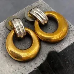 ゴールド&シルバー　カラー　コンビ　ヴィンテージ　ピアス