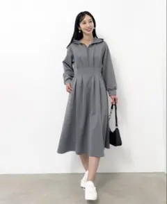 美品CINEMATIQ ダブルポケットパーカーワンピ ネイビー フリーロング 試着のみタグ付き】シネマティック ダブルポケットパーカーワンピ