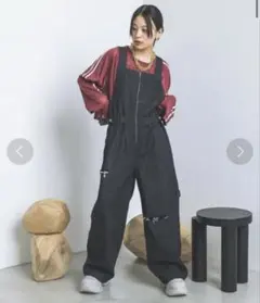 美品　JEANASIS ジーナシス　ブラックデニム　カットアウトデニムサロペット