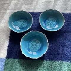 たち吉　青色波型陶器皿3枚セット