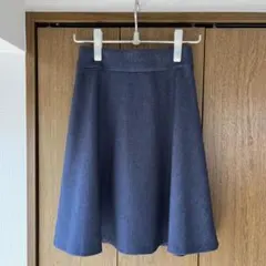 美品】ユナイテッドアローズ　フレアースカート　ネイビー紺　膝丈　ベーシック正統派