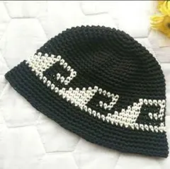 4コットン　波柄　クラッシャーハット　クロシェハット　バケットハット　1