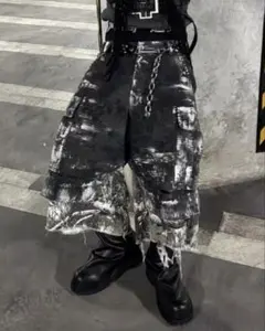 ダメージ加工 七分丈 ハーフパンツ Y2K OPIUM BADHOP