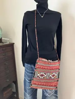 モロッコラグ風 エスニックショルダーバッグ ヴィンテージ加工 斜め掛け