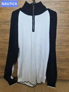ノーティカ　ハイネック ニットセーター 紺/白　XL ハーフジップのサムネイル