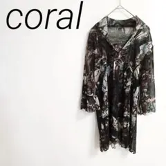 coral 花コサージュシースルー　五分袖チュニック　フリー　☆3330のサムネイル